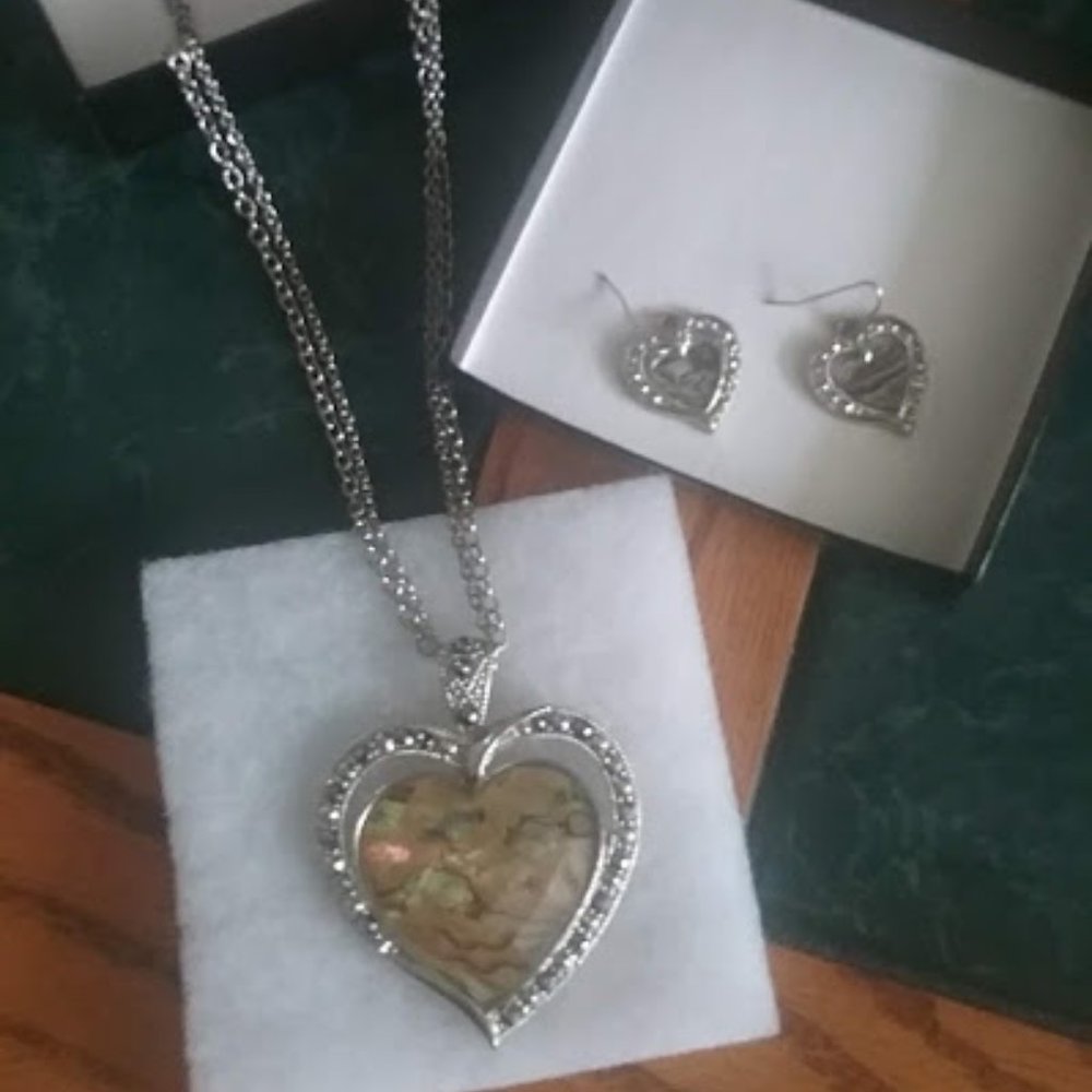 heart necklace with matching earrings